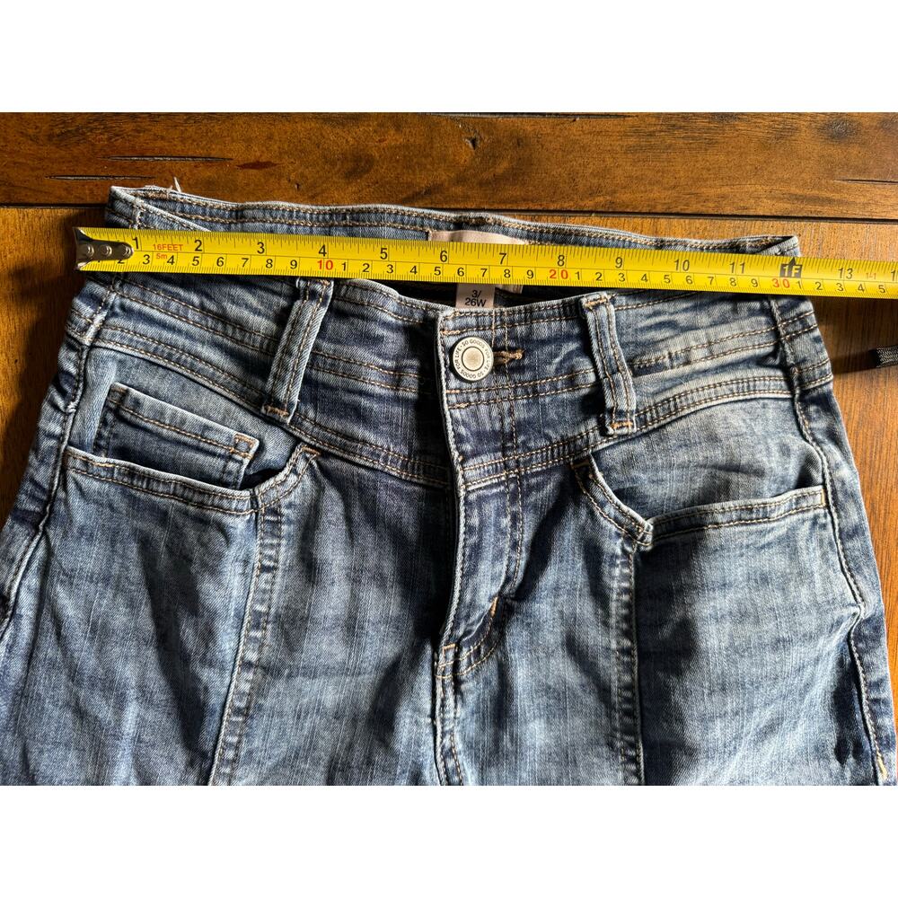 SO High Rise Flare Jeans Juniors 3 26W Front Seam 70s Boho Stretch Denim - Picture 8 of 10